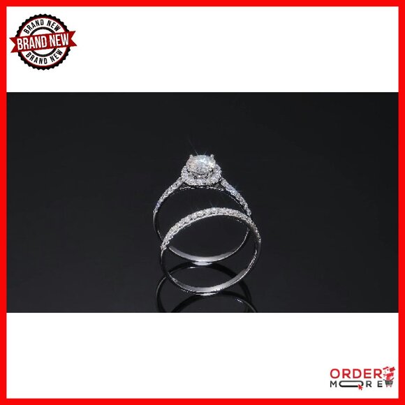 Platinum Plated Silver Moissanite Bridal Set Ring Size 8.5 - Picture 8 of 8